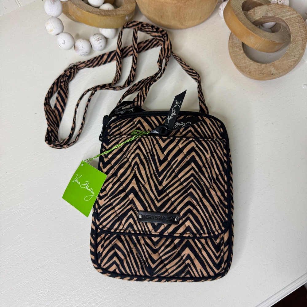 Vera Bradley Mini Hipster Crossbody Bag Zebra Tan Black Quilted 15373-713 NWT